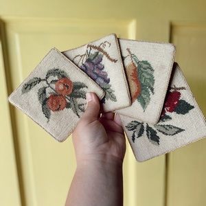 Set of 4 Vintage Needle Point Embroidered Coasters